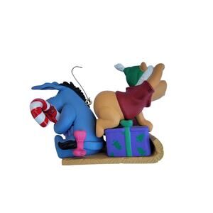 Vintage Winnie the Pooh & Eeyore Christmas Ornament on Sled Disney 2000s